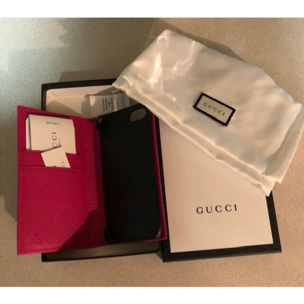 NIB $400 AUTHENTIC GUCCI LIMITED EDITION PINK LEATHER  IPHONE 7 CASE WALLET - Picture 4 of 6
